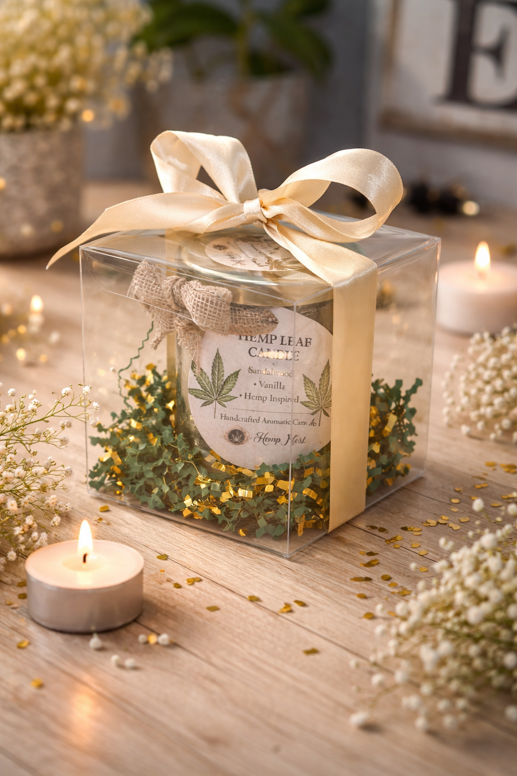 Hemp Leaf Botanical Candle – Sandalwood, Vanilla & Hemp Flower