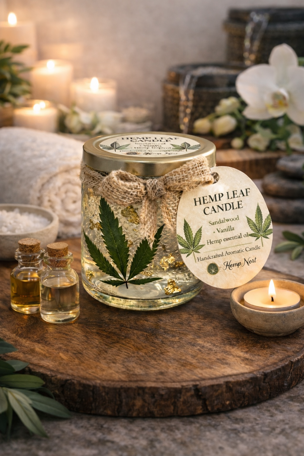 Hemp Leaf Botanical Candle – Sandalwood, Vanilla & Hemp Flower