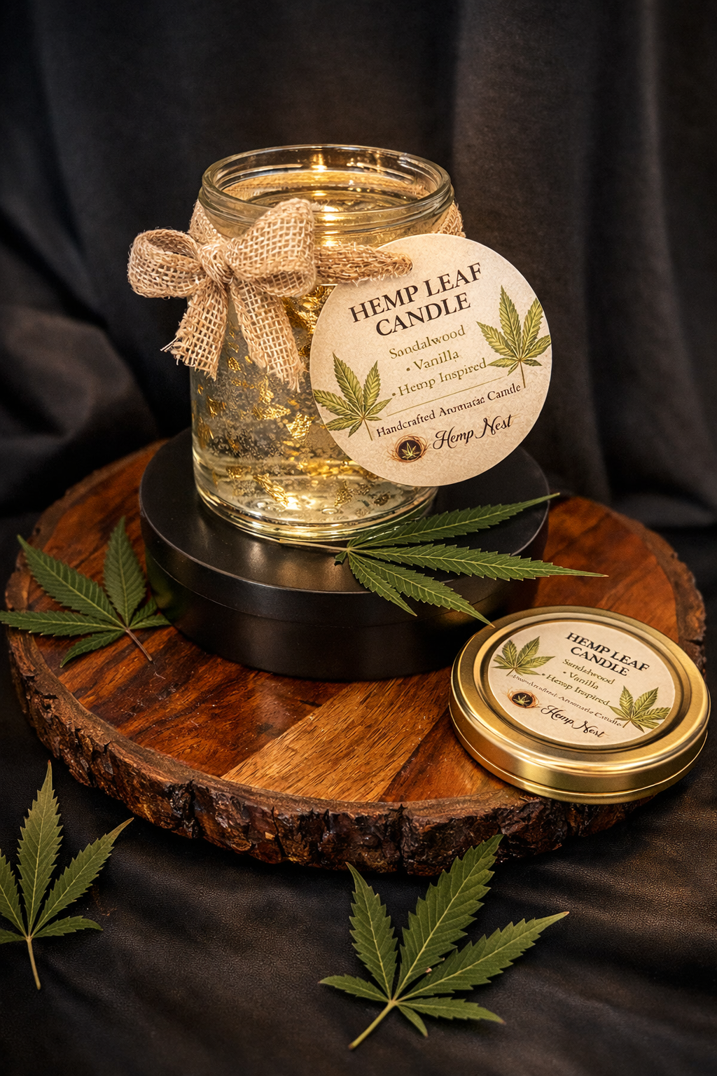 Hemp Leaf Botanical Candle – Sandalwood, Vanilla & Hemp Flower